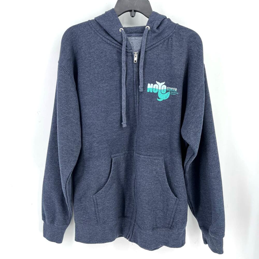 Nojo Center For Marine Science Whale Print Hoodie Jacket Mens Size Large Blue - Picture 3 of 4